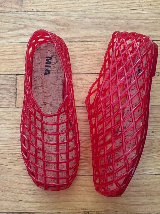 MIA Shoes - MIA Red Jelly Flats Woven Cage Slip On Square Toe Size 7